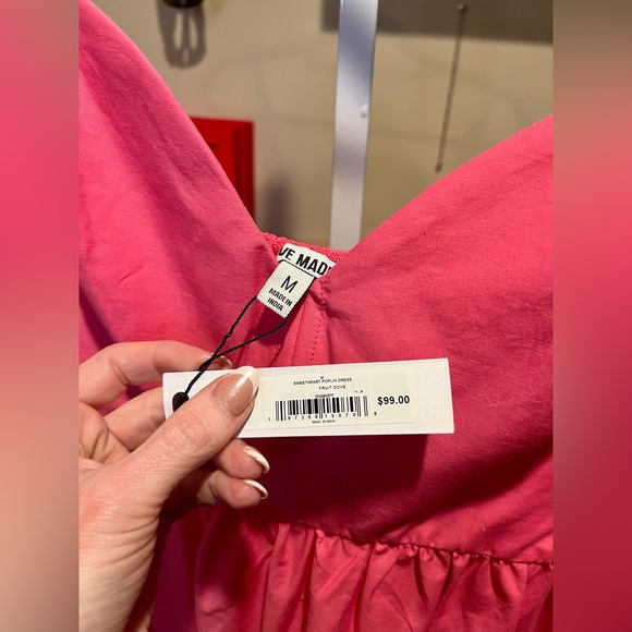 NWT Steve Madden Pink Sweetheart Neck Cotton Poplin Midi Dress - Picture 6 of 6